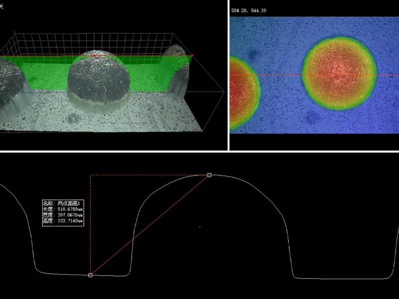 Medição 3D de encapsulamento de semicondutor para análise de altura e de perfil de superfície