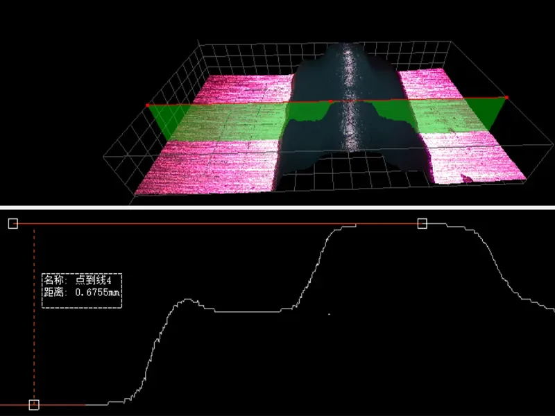 Medição 3D de altura de adesivo com microscópio de medição para análise dimensional de precisão